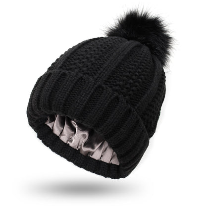 Woolen Cap Knitted Protection Hairstyle Silky Stretch Satin Knitted Hat - Urban Caps 