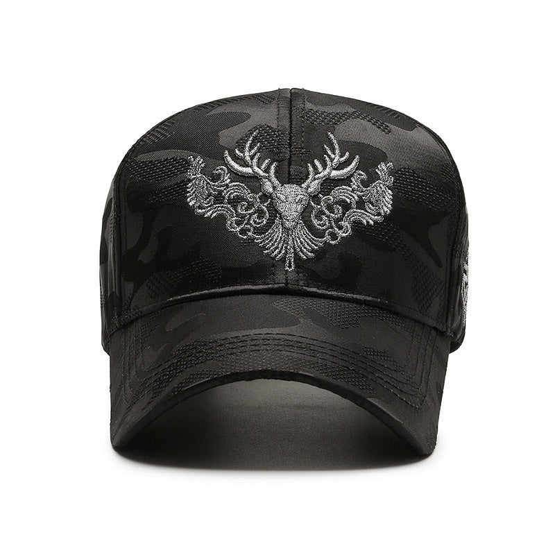 Deer Head Embroidery Men's Outdoor Couple Peaked Cap - Urban Caps 