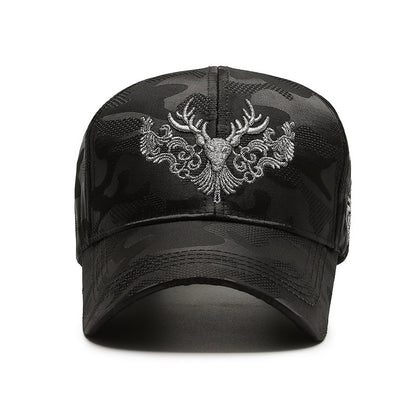 Deer Head Embroidery Men's Outdoor Couple Peaked Cap - Urban Caps 