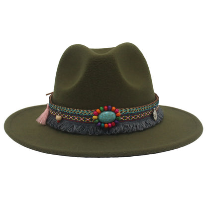 Ethnic Style Western Cowboy Hat Gem Accessories Tibetan Top Hat - Urban Caps 
