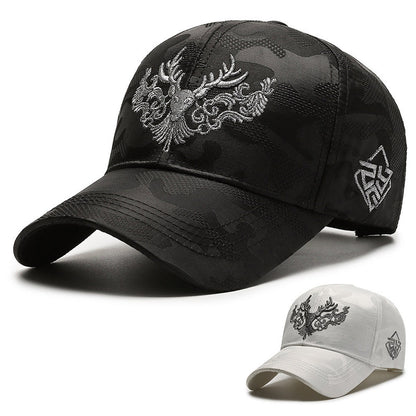 Deer Head Embroidery Men's Outdoor Couple Peaked Cap - Urban Caps 