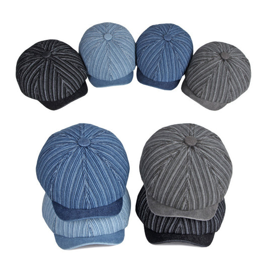Spring And Autumn Washed Denim Octagonal Beret - Urban Caps 