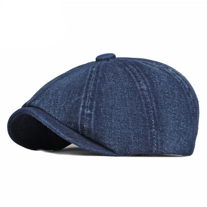 Spring And Autumn Washed Denim Octagonal Beret - Urban Caps 