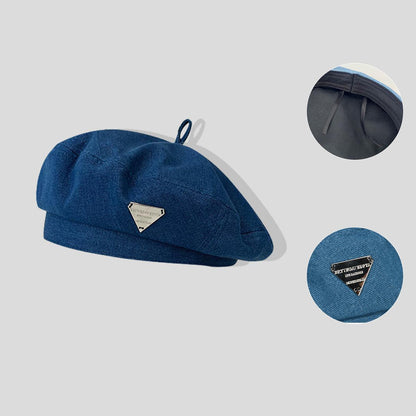 Women's Denim Beret – Japanese Vintage Style with Metal Detail - Urban Caps 