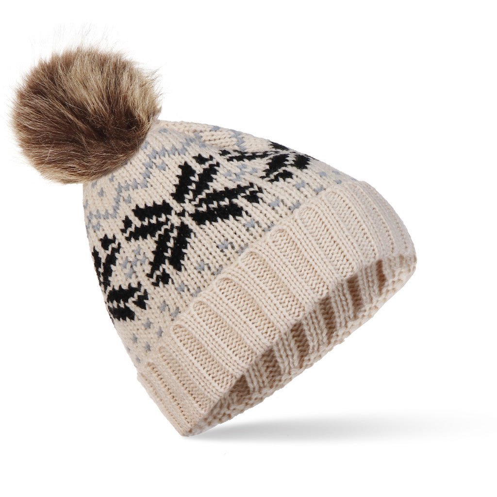 New Big Snowflake Christmas Woolen Hat Warm Hood Knitted Hat - Urban Caps 