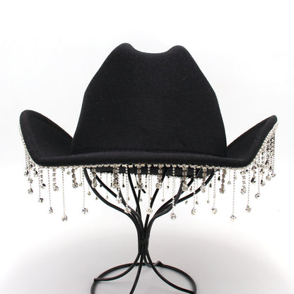Warped Top Hat With Diamond Tassel Western Cowboy Hat - Urban Caps 