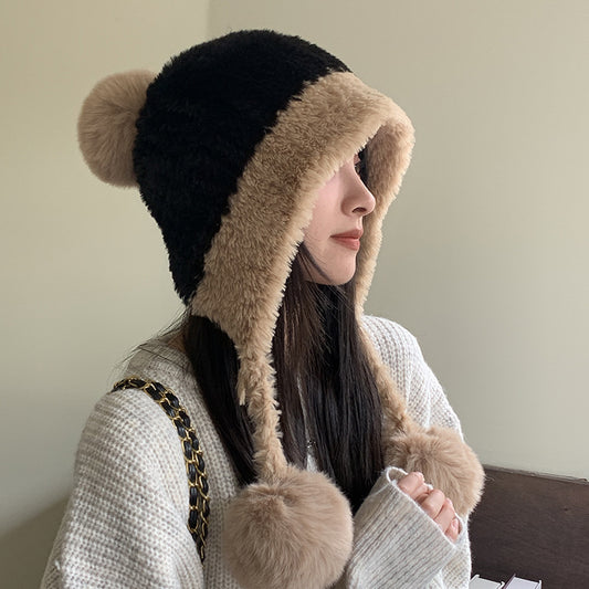 Fleece-lined Thickened Knitting Hanging Ball Woolen Cap Warm Ear Protection Knitted Hat - Urban Caps 