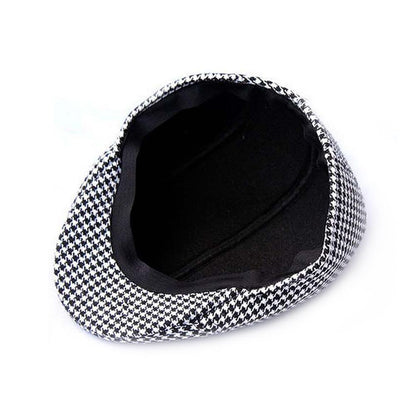 Houndstooth Flat Cap – Cotton Newsboy Beret Hat for Adults