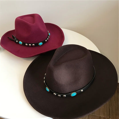 European And American Style Western Big Cowboy Hat With Rivet Woolen Cloth - Urban Caps 