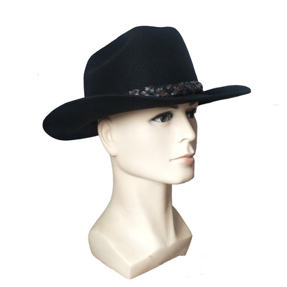 Wool Western Cowboy Hat Belt Top Hat Jazz Felt Cap - Urban Caps 
