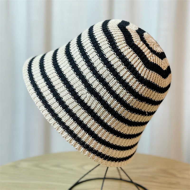 Sunshade Leisure Striped Knitted Dome Bucket Foldable Tide Bucket Hat - Urban Caps 