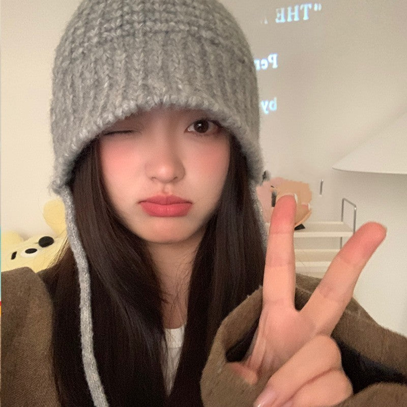 Lace-up Windproof Knitted Hat Children's Earflaps Woolen Hat - Urban Caps 