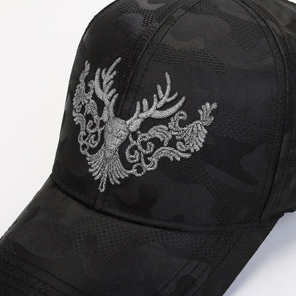 Deer Head Embroidery Men's Outdoor Couple Peaked Cap - Urban Caps 