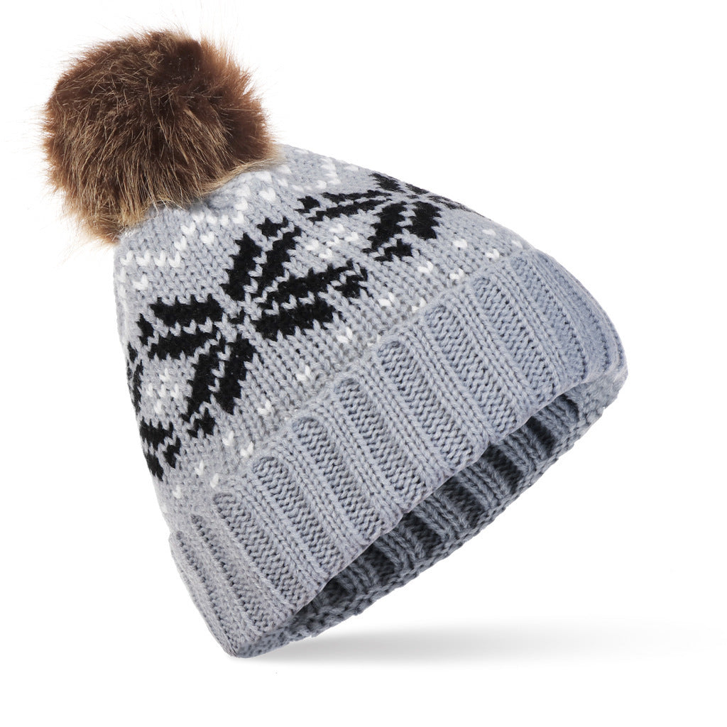 New Big Snowflake Christmas Woolen Hat Warm Hood Knitted Hat - Urban Caps 