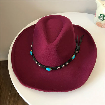 European And American Style Western Big Cowboy Hat With Rivet Woolen Cloth - Urban Caps 