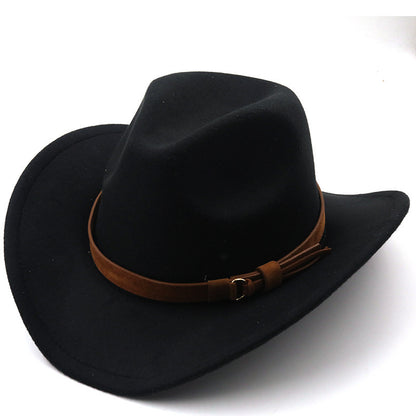 Casual Retro Belt Autumn And Winter Men's And Women's Woolen Western Cowboy Hat - Urban Caps 