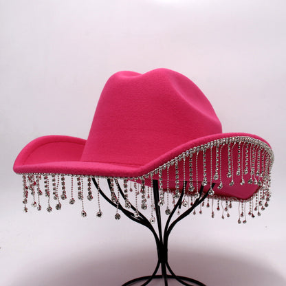 Warped Top Hat With Diamond Tassel Western Cowboy Hat - Urban Caps 
