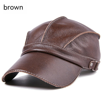 Cap Casual Earmuffs Men'S Leather Baseball Hat