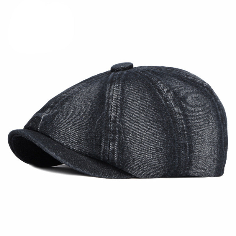 Spring And Autumn Washed Denim Octagonal Beret - Urban Caps 
