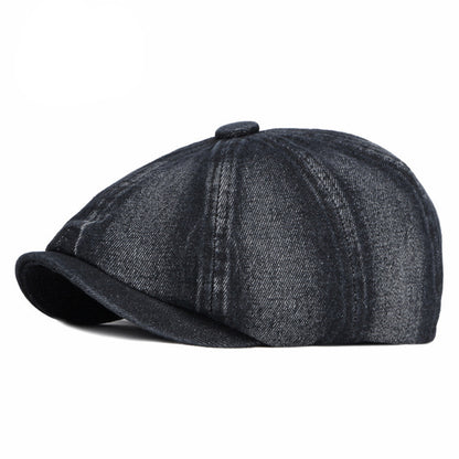 Spring And Autumn Washed Denim Octagonal Beret - Urban Caps 