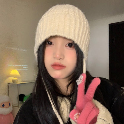 Lace-up Windproof Knitted Hat Children's Earflaps Woolen Hat - Urban Caps 