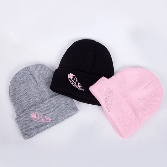 Men's And Women's Versatile Embroidered Feather Knit Hat - Urban Caps 