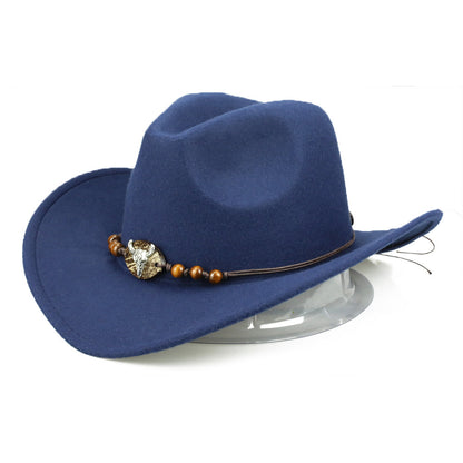 Western Cowboy Hat Wooden Bead Bull Head Fedora Hat - Urban Caps 
