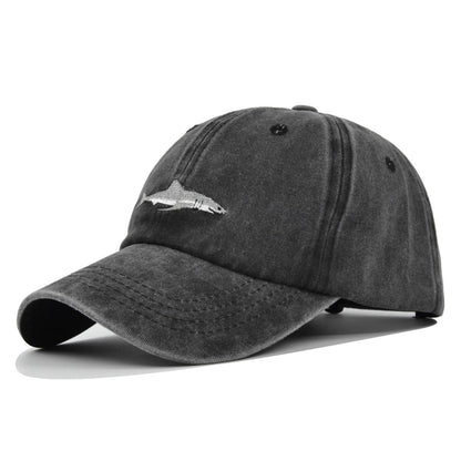 Small Fish Three-Dimensional Embroidery Washed and Distressed Peaked Hat