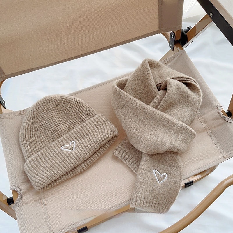 Heart Embroidery Solid Color Children Woolen Knitted Hat - Urban Caps 