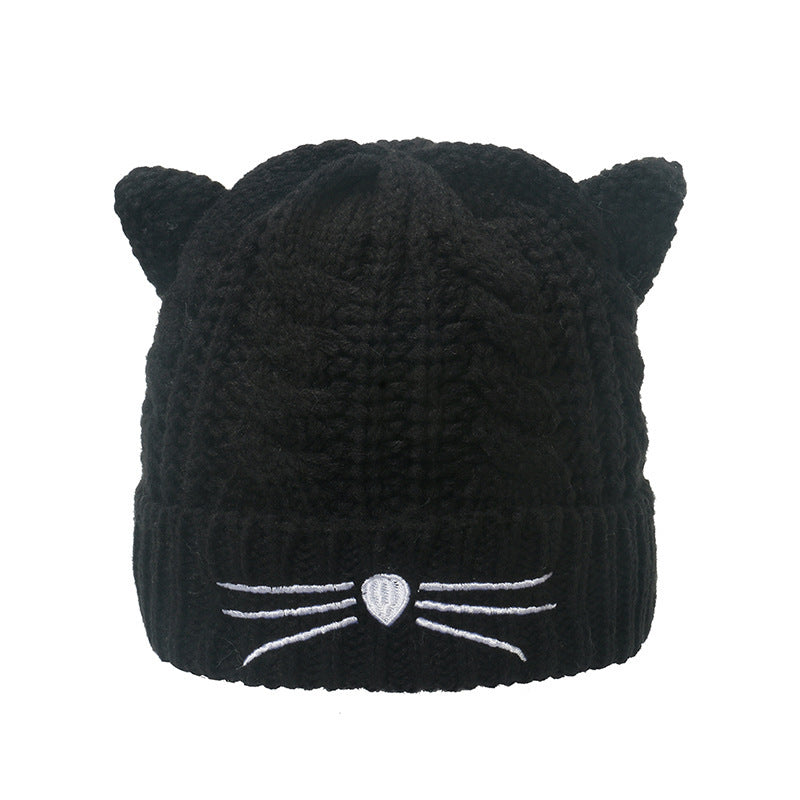 Cute Face-looking Velvet-padded Small Thick Cat Knitted Hat Woolen Cap Female - Urban Caps 