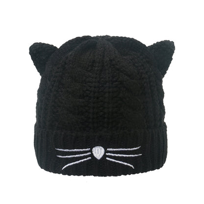 Cute Face-looking Velvet-padded Small Thick Cat Knitted Hat Woolen Cap Female - Urban Caps 