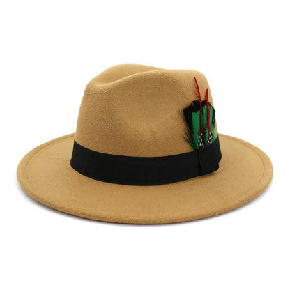 Men's And Women's New Woolen Broad-brimmed Hat Classic Top Fashion Feather Hat - Urban Caps 