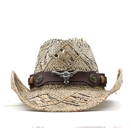 Belt Decoration Natural Grass Hand-knitted Western Cowboy Hat - Urban Caps 