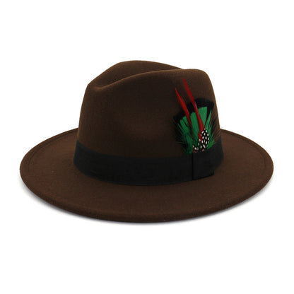 Men's And Women's New Woolen Broad-brimmed Hat Classic Top Fashion Feather Hat - Urban Caps 