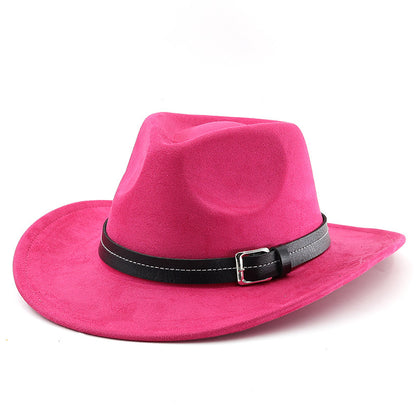 Belt Decoration Suede Curling Western Cowboy Hat Top Hat - Urban Caps 