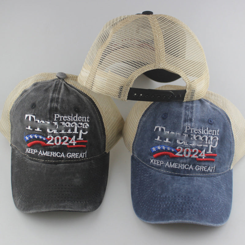 2024 American Election Hat Washed Old Truck Driver Peaked Cap Sichuan Puwang Baseball Cap