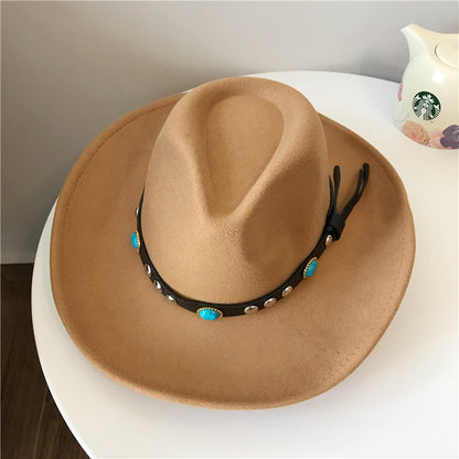 European And American Style Western Big Cowboy Hat With Rivet Woolen Cloth - Urban Caps 