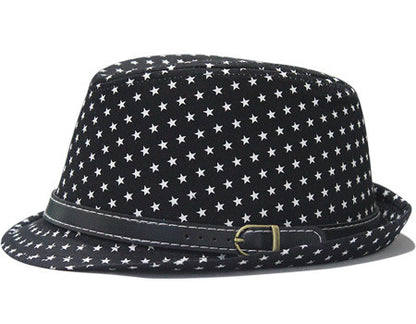 Star Print Hip Hop Belt Buckle Fedora Hat - Urban Caps 