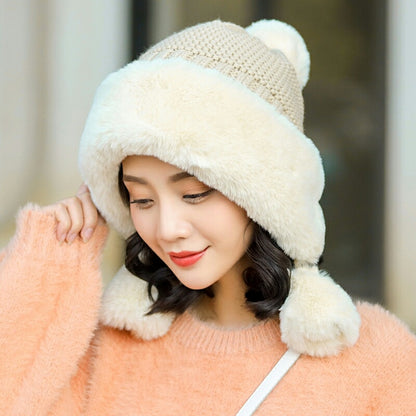 Women's Warm And Velvet Ear Protection Knitted Cold-proof Woolen Cute Princess Hat - Urban Caps 