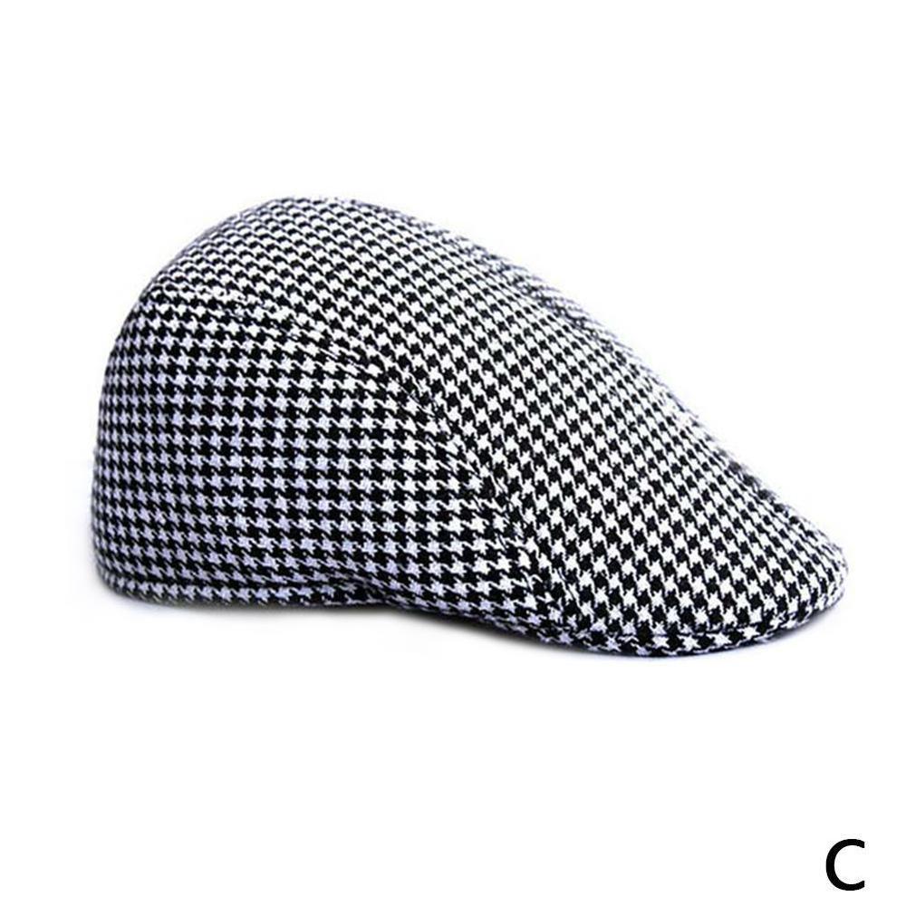 Houndstooth Flat Cap – Cotton Newsboy Beret Hat for Adults