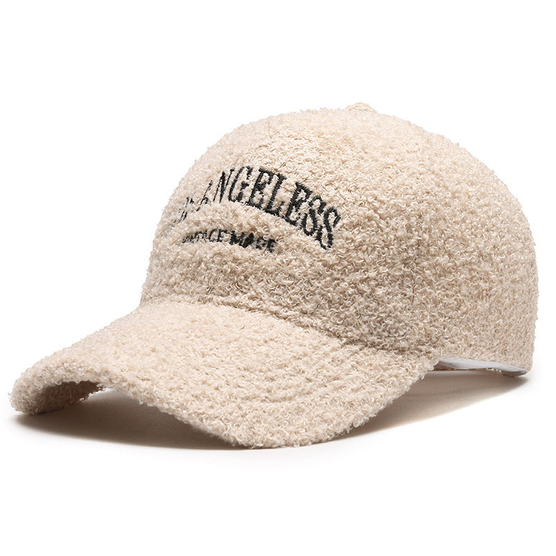 Lamb Wool Hat Autumn And Winter Letter Embroidered Peaked Cap - Urban Caps 