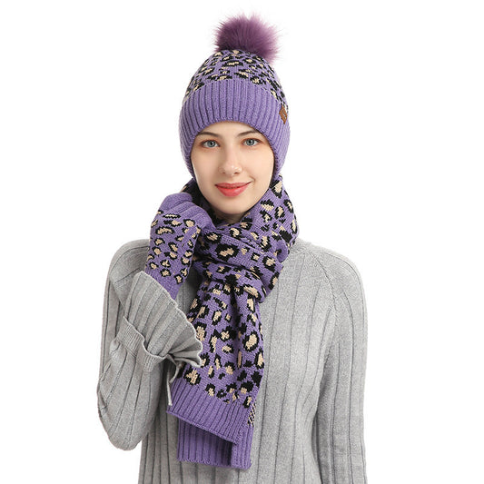 Three-piece Warm Knitted Woolen Hat, Scarf And Gloves - Urban Caps 