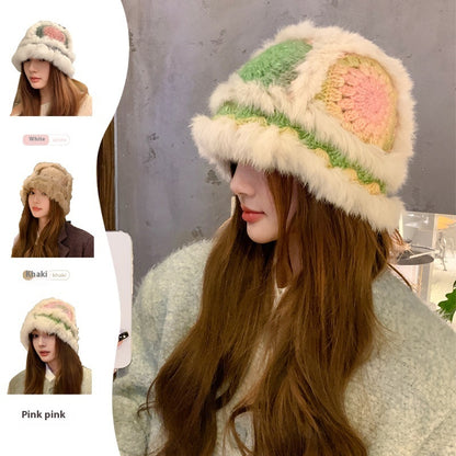 Handmade Knitted Woolen Warm Furry Hat Showing Face Small Bucket Cap - Urban Caps 