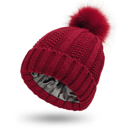 Woolen Cap Knitted Protection Hairstyle Silky Stretch Satin Knitted Hat - Urban Caps 