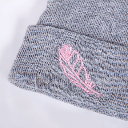 Men's And Women's Versatile Embroidered Feather Knit Hat - Urban Caps 