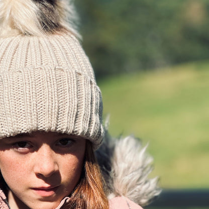 Juniper Kid’s Chunky Knit Beanie with Faux Fur Pom – Acrylic Winter Hat