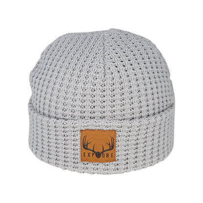 Bronte Kid’s Waffle Knit Acrylic Beanie with Suede Patch