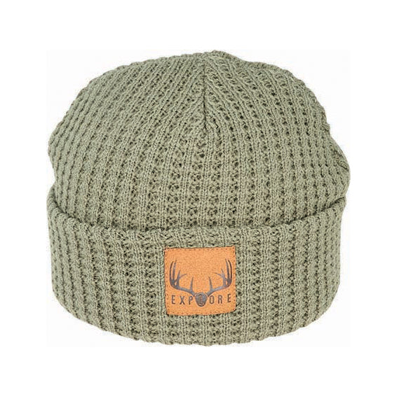 Bronte Kid’s Waffle Knit Acrylic Beanie with Suede Patch
