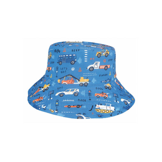 Andy Reversible Cotton Bucket Hat with Automobile Print – Toddler