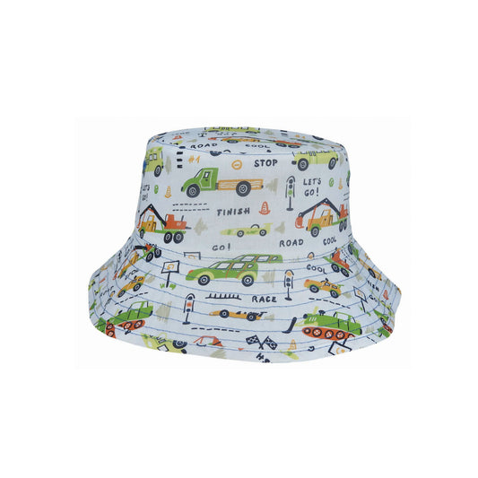 Andy Reversible Cotton Bucket Hat with Automobile Print – Toddler